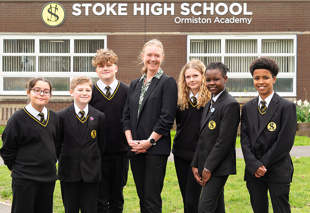 Stoke High students and Principal